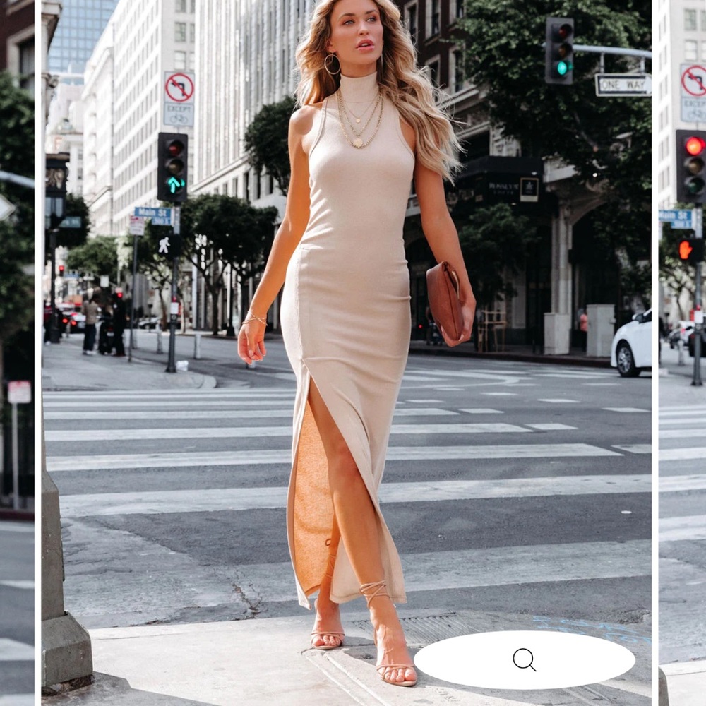 NWT Vici MAGUIRE MOCK NECK SLIT MAXI DRESS - TAUPE - xsmall